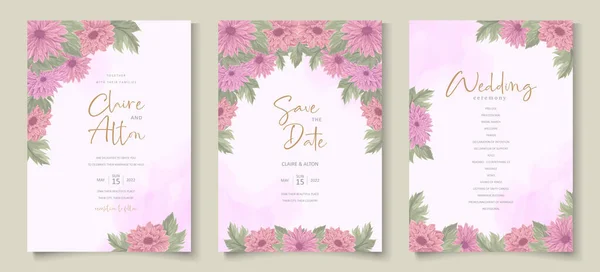 Wedding Invitation Design Colorful Chrysanthemum Flower Ornament — Stock Vector