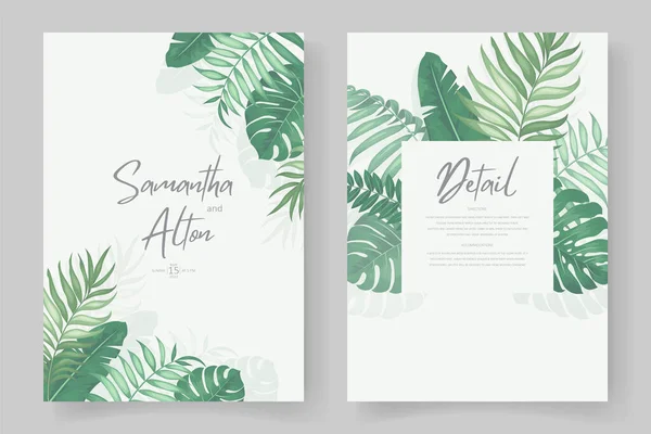 Design Invitation Mariage Avec Thème Feuille Tropicale — Image vectorielle