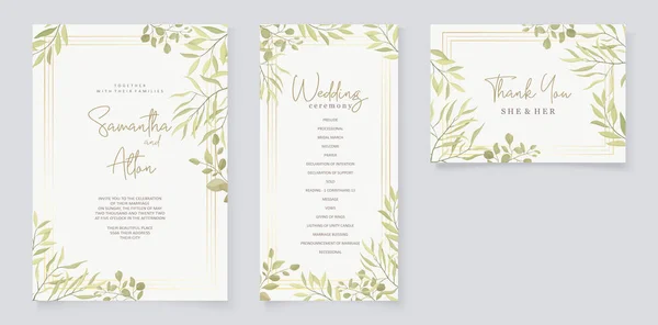 Conception Invitation Mariage Avec Fond Ornement Feuille — Image vectorielle