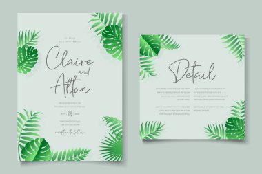 Tropik temalı düğün davetiyesi şablonu tasarımı