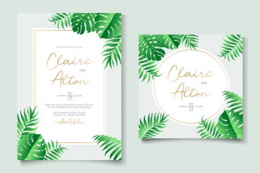 Tropik temalı düğün davetiyesi şablonu tasarımı