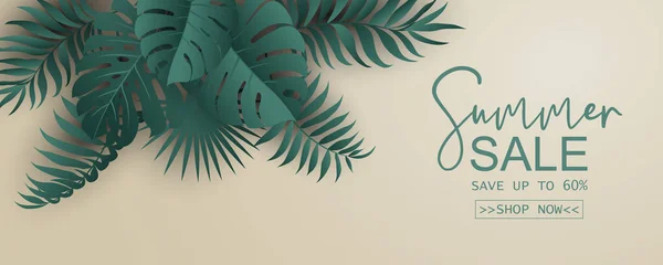 Elegante Banner Venta Verano Con Tema Hoja Tropical — Archivo Imágenes Vectoriales