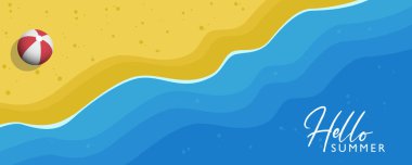 Yaz ve tatil afişi konsepti plaj ve plaj topu arka planı