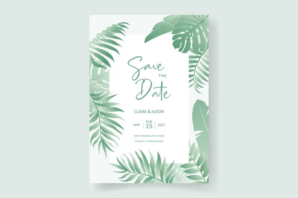 Diseño Invitación Boda Con Adorno Hoja Tropical — Vector de stock