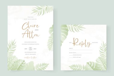 Tropikal yaprak süslemeli yaz düğün kartı tasarımı