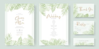 Tropikal yaprak süslemeli yaz düğün kartı tasarımı