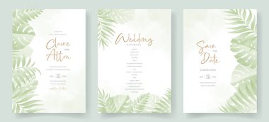 Tropikal yaprak süslemeli yaz düğün kartı tasarımı