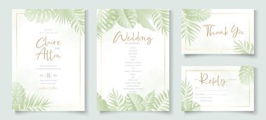 Tropikal yaprak süslemeli yaz düğün kartı tasarımı