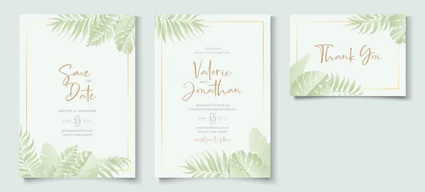 Conception Carte Mariage Été Avec Ornement Feuille Tropicale — Image vectorielle