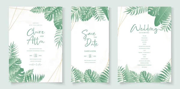 Diseño Invitación Boda Con Adorno Hoja Tropical — Vector de stock