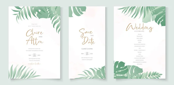 Diseño Invitación Boda Con Adorno Hoja Tropical — Vector de stock