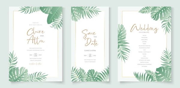 Diseño Invitación Boda Con Adorno Hoja Tropical — Vector de stock