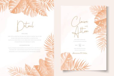 Tropikal yapraklı düğün davetiyesi şablonu