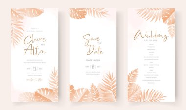 Tropikal yaprak tasarımlı düğün davetiyesi şablonu