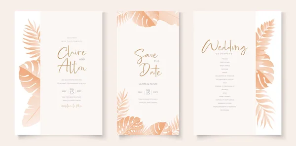 Plantilla Tarjeta Invitación Boda Con Diseño Tropical — Vector de stock