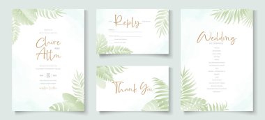 Tropikal palmiye yaprağı tasarımlı düğün davetiyesi şablonu