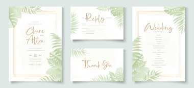 Tropikal palmiye yaprağı tasarımlı düğün davetiyesi şablonu