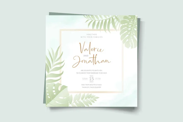 Vorlage Für Hochzeitseinladungen Mit Tropischem Palmblatt Design — Stockvektor