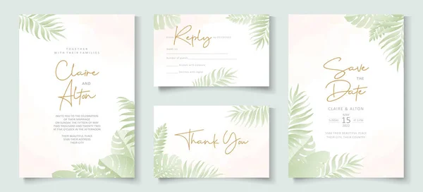 Wedding Invitation Template Tropical Palm Leaf Design — Wektor stockowy