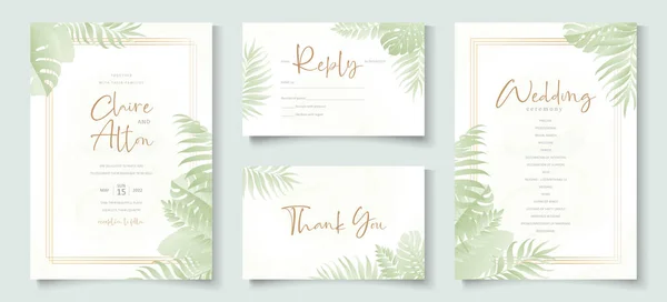 Wedding Invitation Template Tropical Palm Leaf Design — Vector de stock