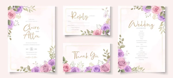 Plantilla Tarjeta Boda Elegante Con Adorno Floral Suave Hojas — Vector de stock