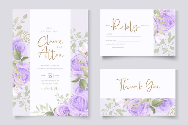 美しい柔らかい花と葉の結婚式の招待状カードのデザイン — ストックベクタ