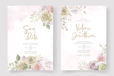 Güzel, yumuşak bir çiçek ve düğün davetiyesi tasarımı bırakır.