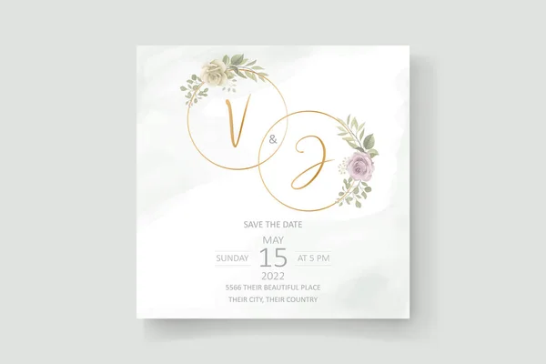 Bonito Floral Macio Deixa Design Cartão Convite Casamento — Vetor de Stock