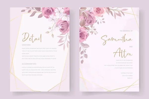 Schöne Weiche Florale Und Blätter Hochzeitseinladungskarte Design — Stockvektor