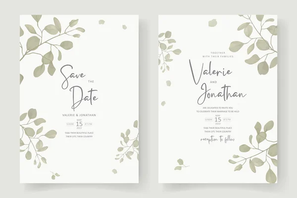 Schöne Weiche Florale Und Blätter Hochzeitseinladungskarte Design — Stockvektor