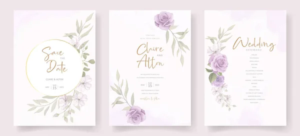 Hermoso Floral Suave Hojas Boda Invitación Tarjeta Diseño — Vector de stock