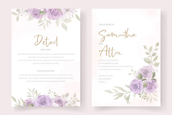 Όμορφο Μαλακό Floral Και Αφήνει Σχεδιασμό Γαμήλιας Κάρτας Πρόσκλησης — Διανυσματικό Αρχείο