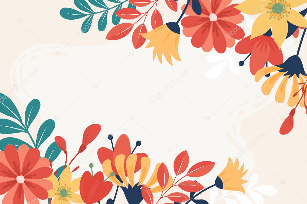 Beautiful hand drawn spring background with flowers
