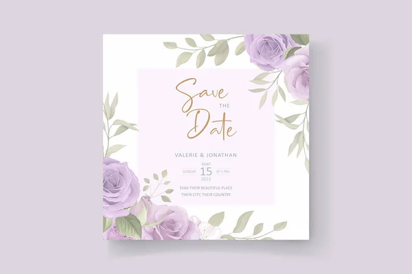 Belle Florale Douce Laisse Conception Carte Invitation Mariage — Image vectorielle