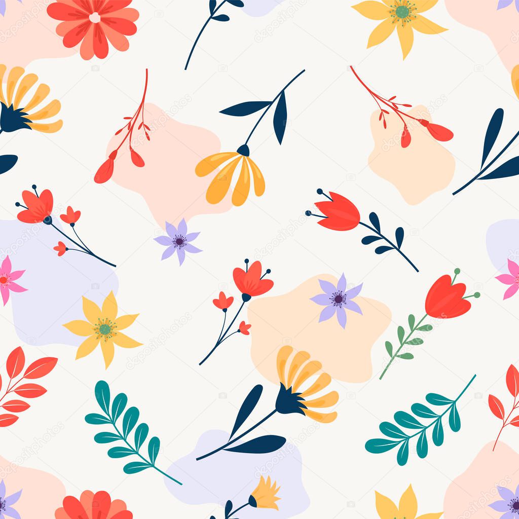 Abstract spring flower seamless pattern
