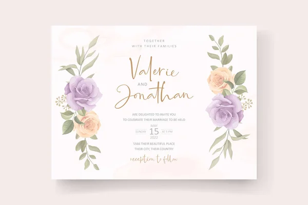 Doux Floral Laisse Conception Carte Invitation Mariage — Image vectorielle