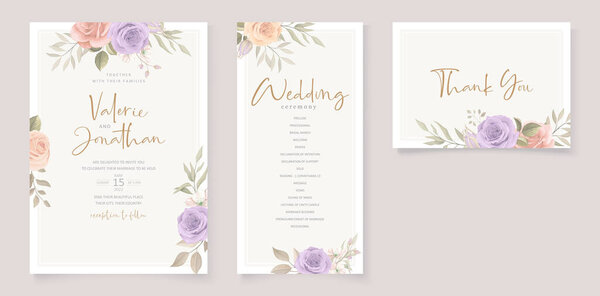 Софт цветочные и листья дизайн свадебных приглашений