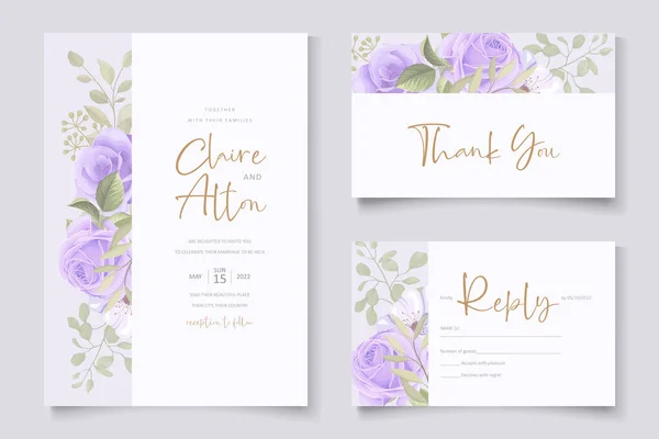 柔らかい花と葉の結婚式の招待状カードのデザイン — ストックベクタ