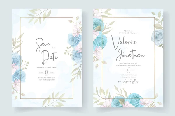 Doux Floral Laisse Conception Carte Invitation Mariage — Image vectorielle