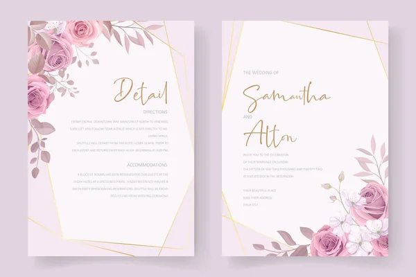 Μαλακό Floral Και Αφήνει Σχεδιασμό Γαμήλιας Κάρτας — Διανυσματικό Αρχείο