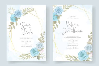 Yumuşak mavi çiçekli davetiye kartı tasarımı