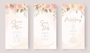 Güzel çiçek ve yaprak süsleriyle düğün davetiyesi tasarımı