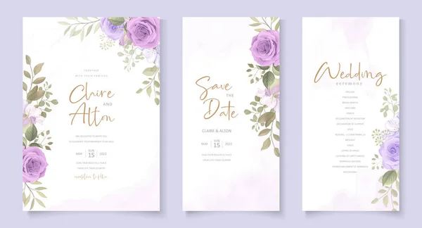 Plantilla Tarjeta Boda Elegante Con Adorno Rosa Floreciente — Vector de stock