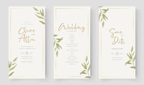 Plantilla Tarjeta Boda Elegante Con Adorno Hoja Eucalipto — Vector de stock