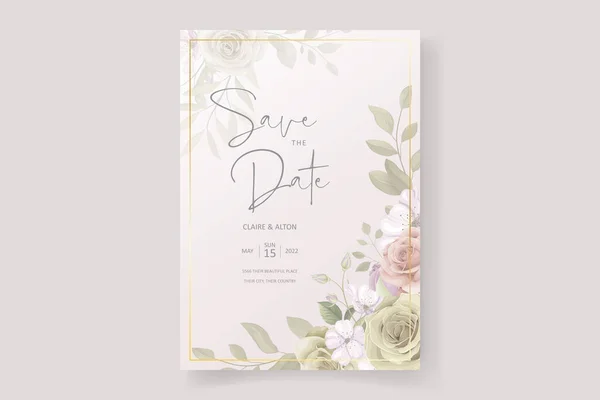 Modelo Cartão Casamento Elegante Com Ornamento Rosa Florescendo — Vetor de Stock