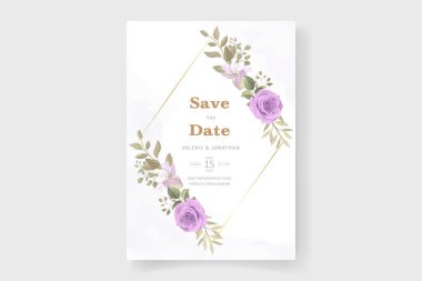 Gül ve yaprak süslemeli güzel düğün davetiyesi şablonu
