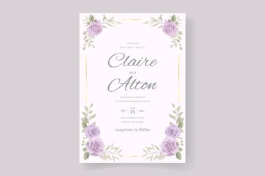 Gül ve yaprak süslemeli güzel düğün davetiyesi şablonu