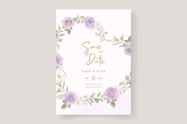 Modelo Cartão Convite Casamento Bonito Com Decoração Rosa Folha — Vetor de Stock