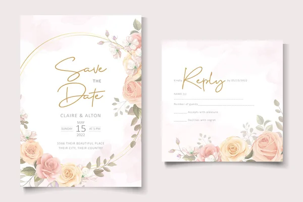 Plantilla Invitación Boda Con Hermoso Diseño Floral — Vector de stock