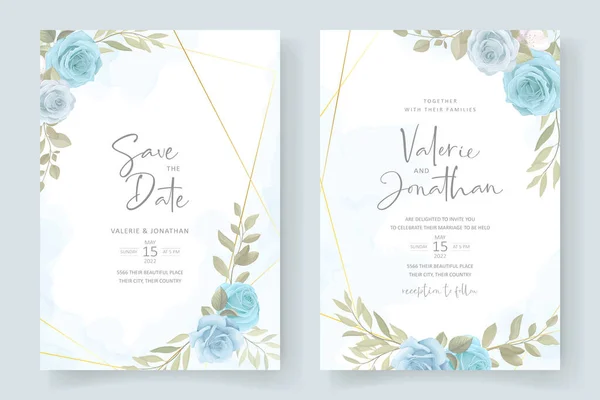 Templat Kartu Pernikahan Yang Elegan Dengan Ornamen Mawar Yang Mekar - Stok Vektor